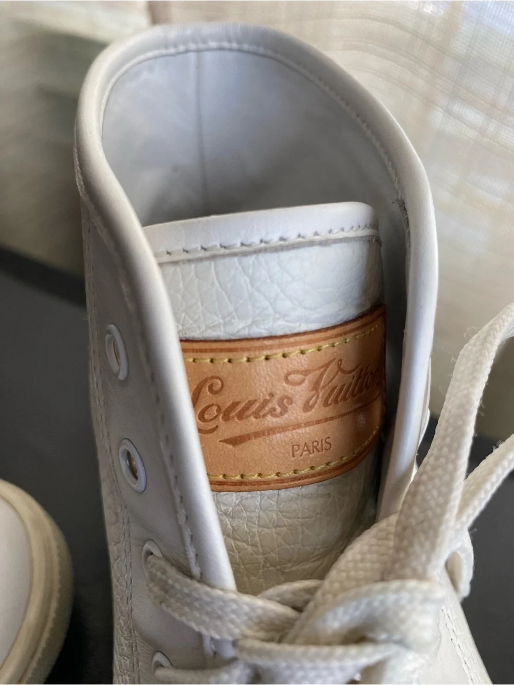 Louis Vuitton Cream White High-Top Leather Sneakers 37 Laced Rubber Shoes Italy